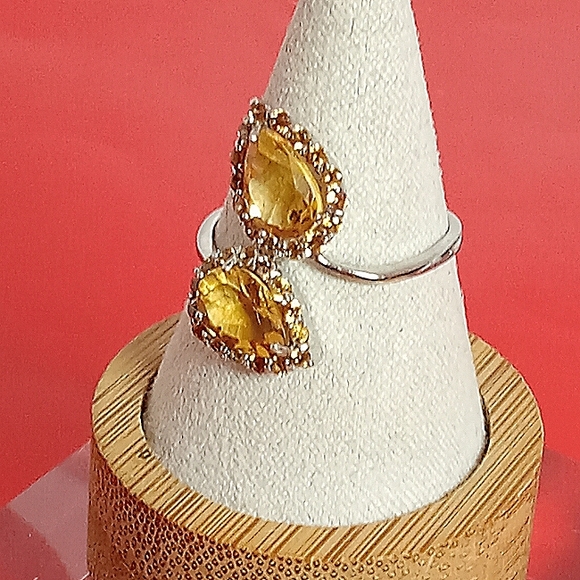 925 Sterling Silver Ring Sz 8.75 with Natural Citrine 9x6mm & Sapphire Gemstone - Picture 8 of 9